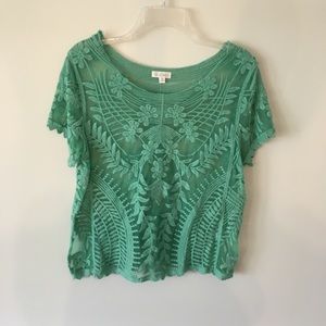 Charming Charlie embroidered sea green  blouse
